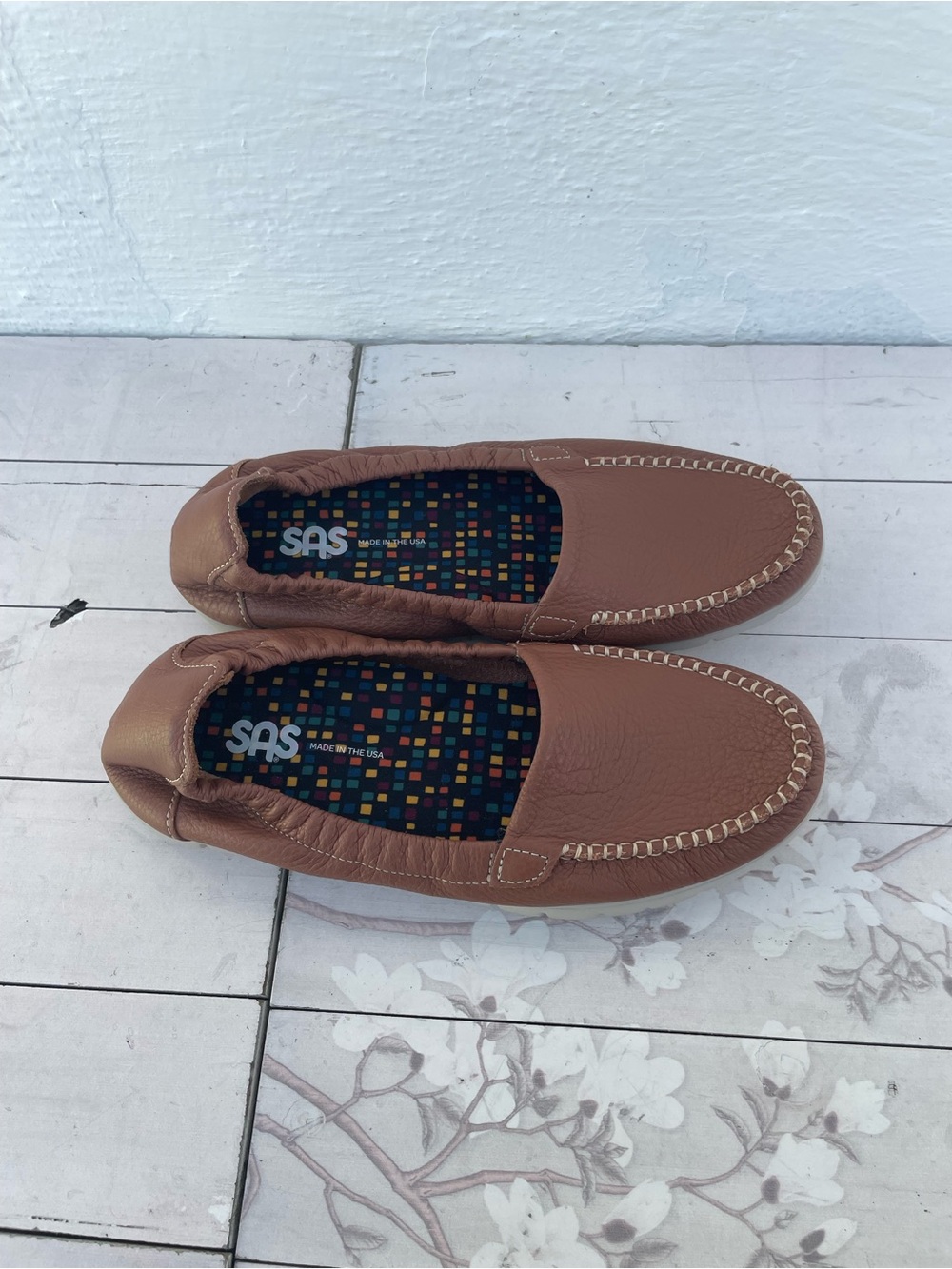 SAS Tan Leather Slip-On Moccasins